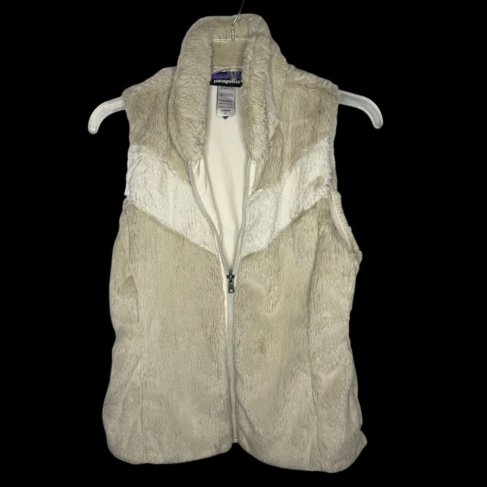 Patagonia Womens Pelage Faux Fur Zip-Up Vest Cream White Size Small Stone